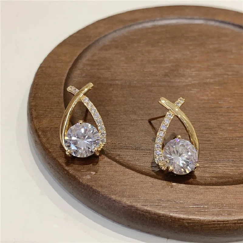 Shiny Micro-Inlaid Rhinestone Cross Stud Earrings – Geometric Fashion Earrings for Women | Daily & Party Wear