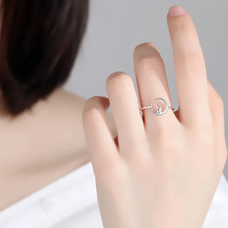 Korean Style Angel Wings Adjustable Ring – Silver Color Rhinestone Finger Jewelry for Women, Party & Birthday Gift