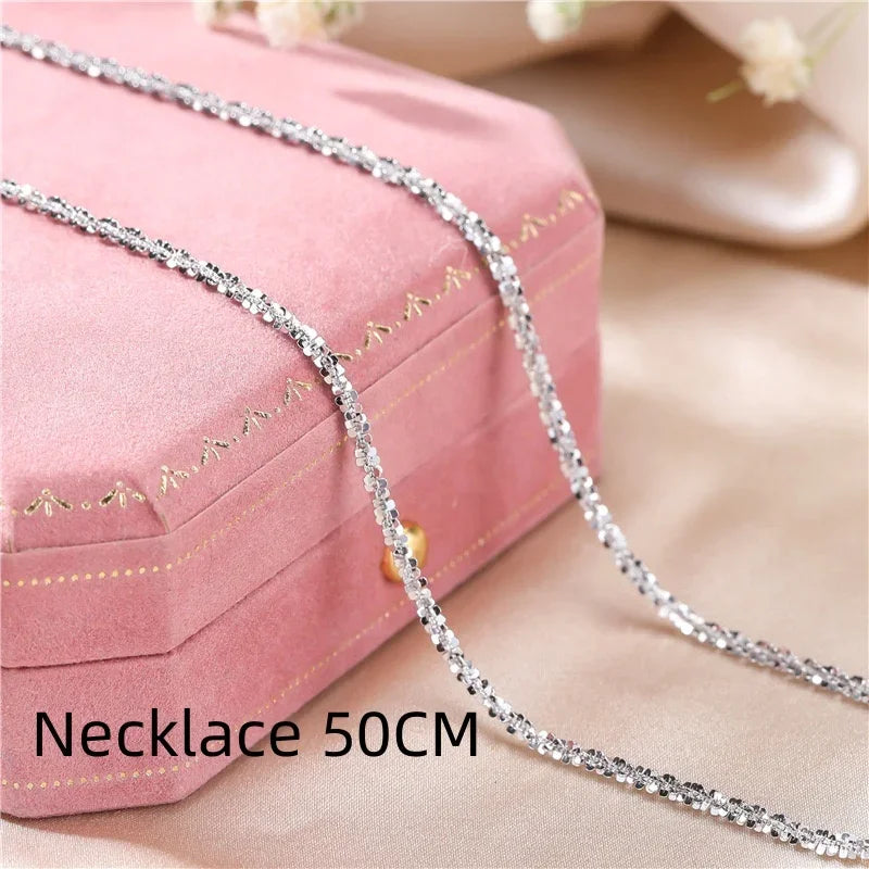Authentic S925 Sterling Silver Necklace – 2mm Sparkling Collarbone Sweater Chain | Elegant Jewelry Gift for Women