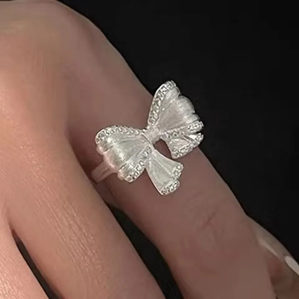 PANJBJ 925 Sterling Silver Bowknot Heart Ring – Adjustable Romantic Minimalist Jewelry Gift for Women