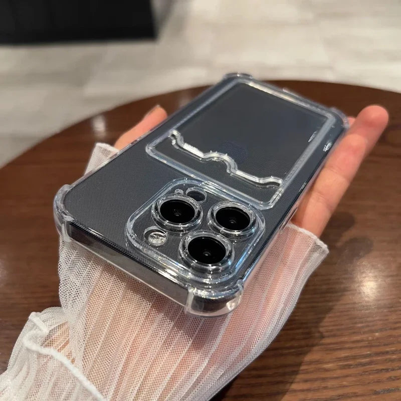 Luxury Soft Card Bag Phone Case For iPhone 17 16 15 14 13 12 11 Pro Max X XS Max XR 7 8 Plus SE 2022 Transparent Bumper Cover