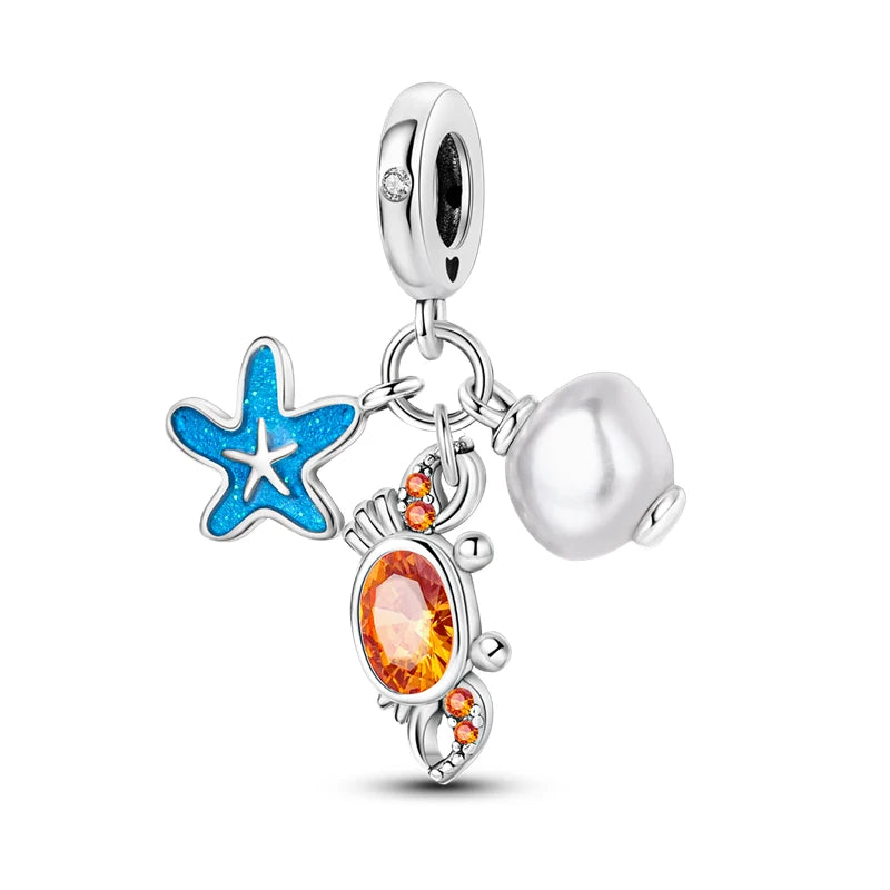 Original 925 Sterling Silver Charms Beads Blue Crab Red Lobster Charms Pendant For Women Fine DIY Bracelet Jewelry Gifts