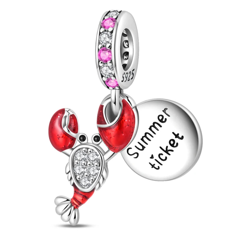Original 925 Sterling Silver Charms Beads Blue Crab Red Lobster Charms Pendant For Women Fine DIY Bracelet Jewelry Gifts