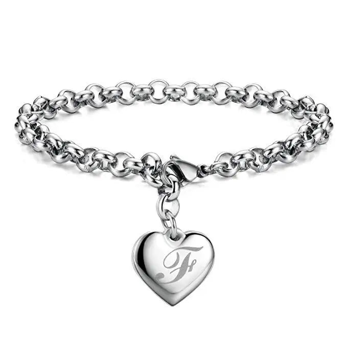 925 Sterling Silver Heart & Letter Charm Bracelet – Elegant A-Z Chain Jewelry for Women | Wedding, Party, Gift