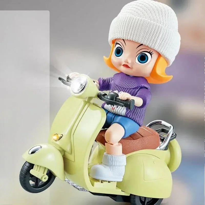 Labubu Doll Mini Electric Motorcycle – Fun Toy Accessory with Lights & Music | Cute DIY Ride-On Gift for Kids & Collectors