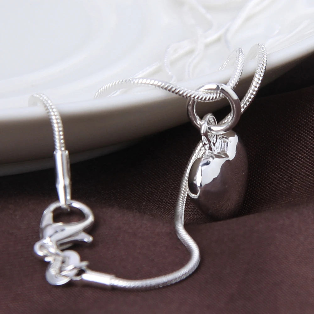 DOTEFFIL Silver Heart Pendant Necklace – Small Solid Charm on 16–30 Inch Snake Chain | Elegant Wedding Jewelry for Women