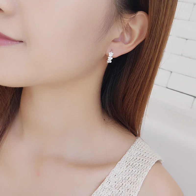 Top Sale 925 Sterling Silver Needle Earrings for Women's  Fashion High Quality Jewelry Crystal Zircon Flower Cute Stud