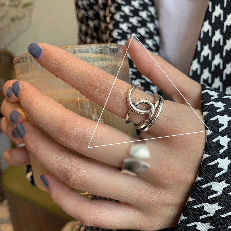 VENTFILLE 925 Sterling Silver Minimalism Cross Knot Thai Silver Rings Open Finger Ring For Women Men Jewelry Gifts