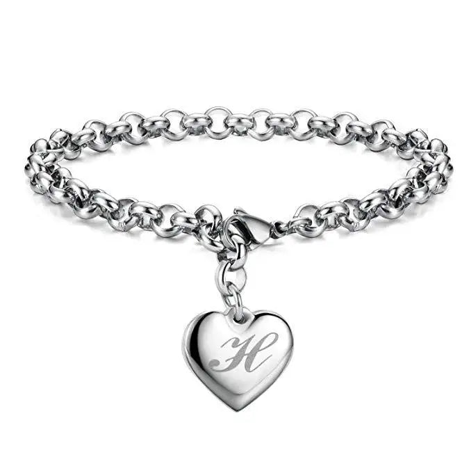 925 Sterling Silver Heart & Letter Charm Bracelet – Elegant A-Z Chain Jewelry for Women | Wedding, Party, Gift