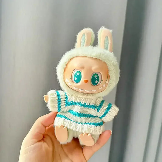 Labubu V1 V2 Idol Cute Doll Clothes – Fashion Sweater Outfit & Accessories | Pink & White Sitting Party Style