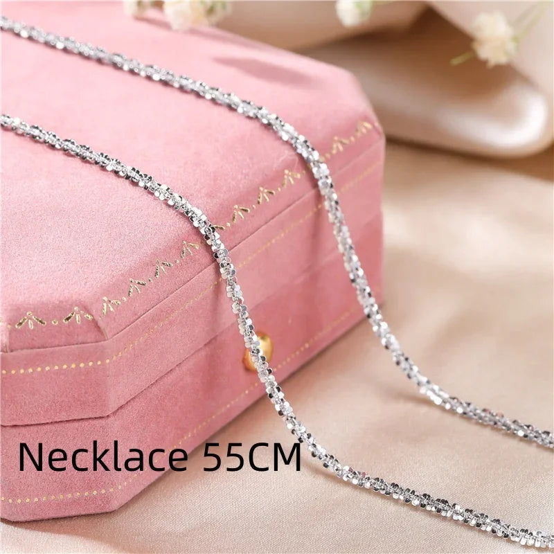 Authentic S925 Sterling Silver Necklace – 2mm Sparkling Collarbone Sweater Chain | Elegant Jewelry Gift for Women