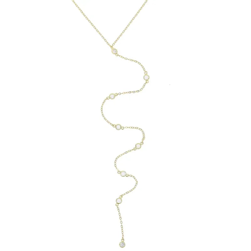 925 Sterling Silver Rose Gold Geometric CZ Y Lariat Necklace – Elegant Long Pendant Chain for Women