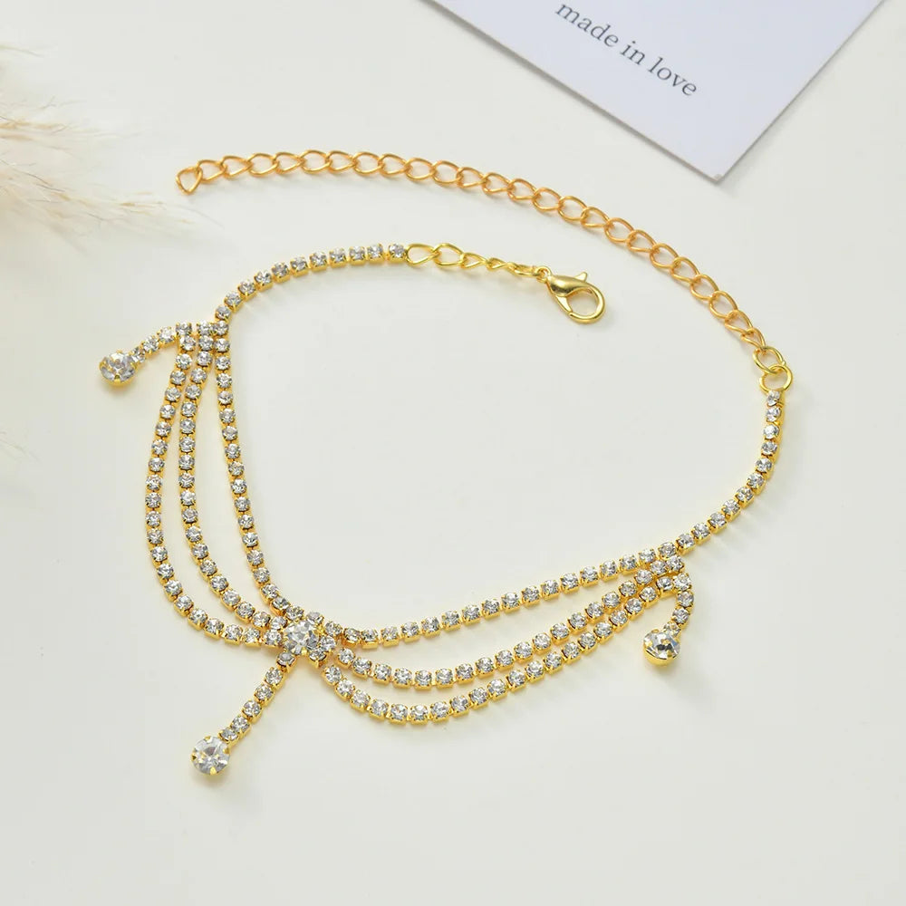 Luxury Rhinestone Chain Anklet for Women – Shiny Crystal Ankle Bracelet | Elegant Foot Jewelry for Wedding & Party