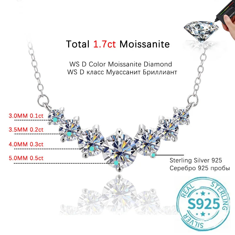 ALIZERO 1.7 Carat D Color VVS1 Moissanite Necklace For Women Fine Jewelry 925 Sterling Sliver Plated 18k White Gold Necklace