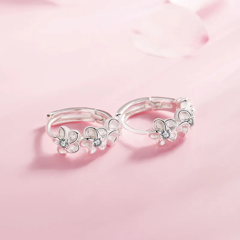 Top Sale 925 Sterling Silver Needle Earrings for Women's  Fashion High Quality Jewelry Crystal Zircon Flower Cute Stud
