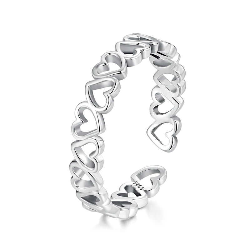 WOSTU 925 sterling Silver Hollow Heart Open Ring Jewelry Lovely Heart-shaped Stackable Rings Gift For Mom