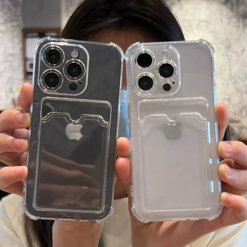 Luxury Soft Card Bag Phone Case For iPhone 17 16 15 14 13 12 11 Pro Max X XS Max XR 7 8 Plus SE 2022 Transparent Bumper Cover