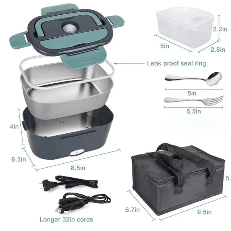 Electric Lunch Box Food Heater – Portable 2-Compartment Food Warmer for Car & Home, Leak-Proof, 110V/220V