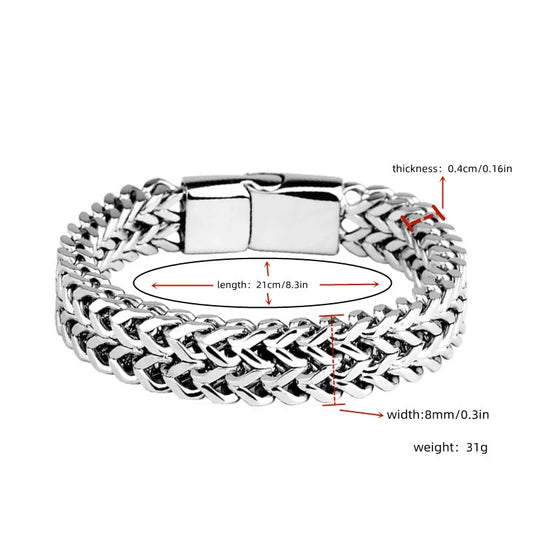 Stainless Steel Braided Magnetic Bracelet – Double Row Fish Scale Design with Alloy Keel Clasp | Men's Industrial Style Jewelry