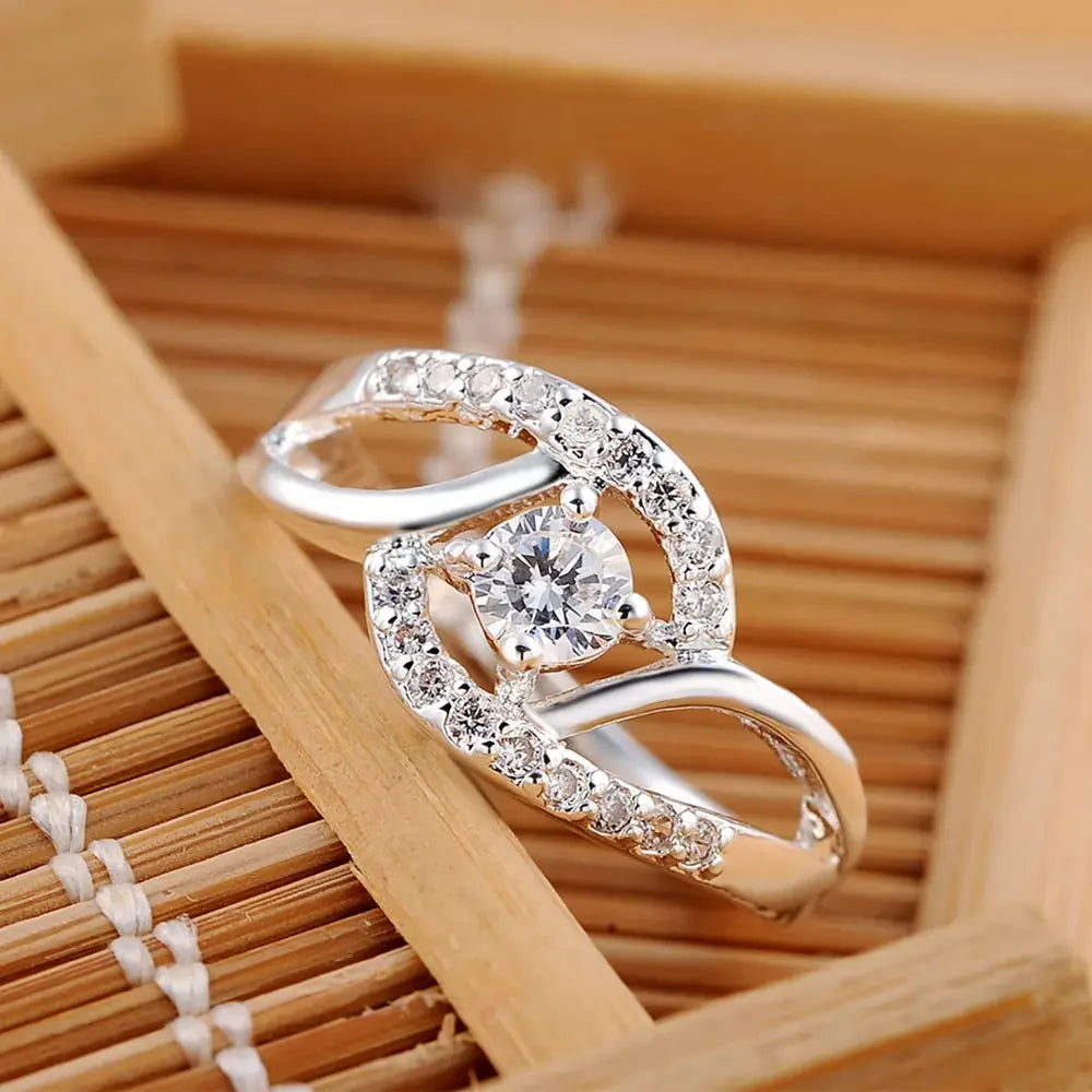 925 Sterling Silver Zircon Diamond Ring – Shiny Streetwear Engagement & Wedding Jewelry for Women | Fashion Gift