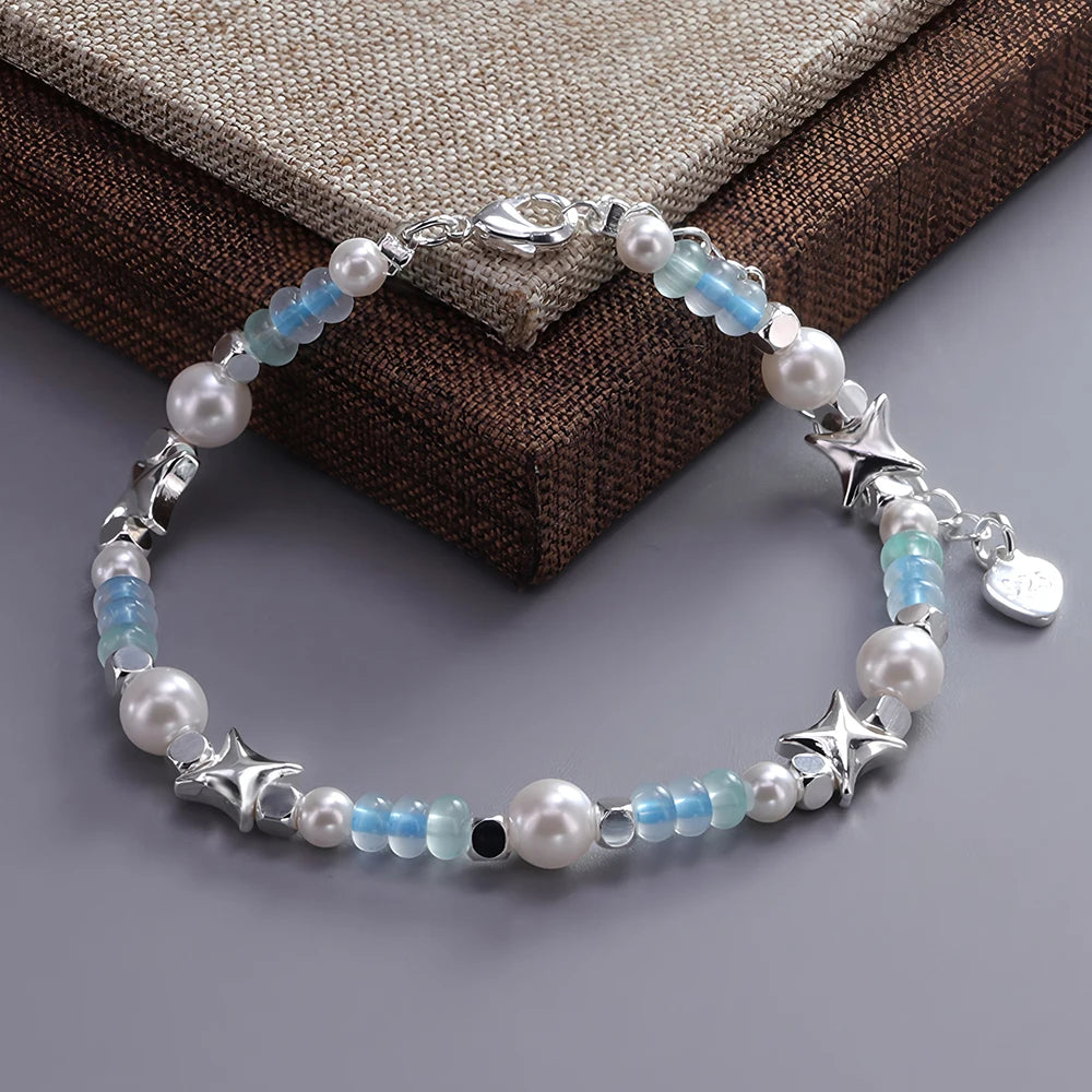 VENTFILLE 925 Sterling Silver Line Extremely fine Bracelet for Women Love Haert Bead Korean Ins Sweet Jewelry Gift Dropshipping