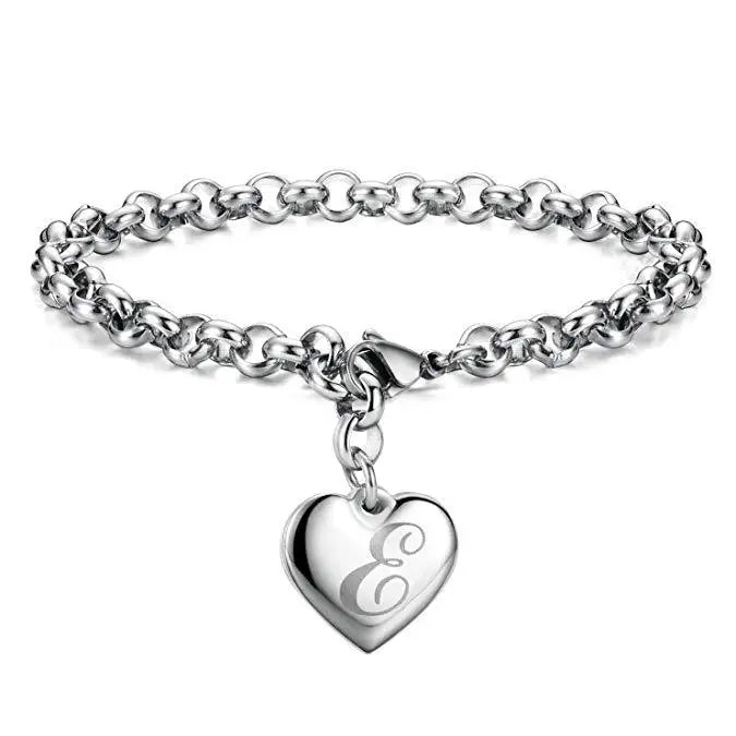 925 Sterling Silver Heart & Letter Charm Bracelet – Elegant A-Z Chain Jewelry for Women | Wedding, Party, Gift
