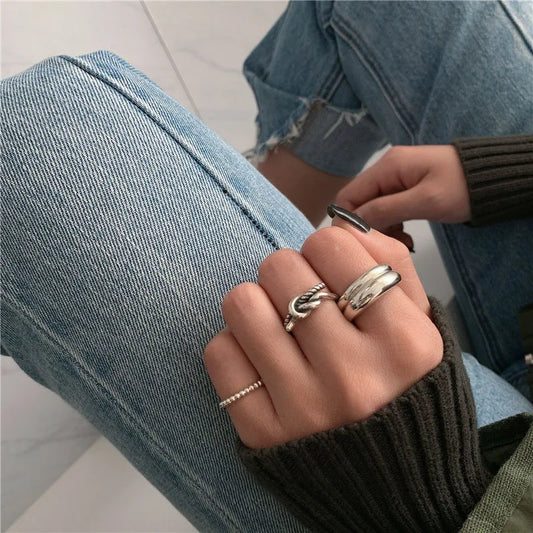 VENTFILLE 925 Sterling Silver Minimalism Cross Knot Thai Silver Rings Open Finger Ring For Women Men Jewelry Gifts