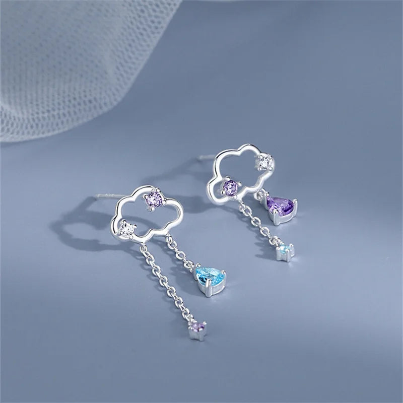 Korean Light Luxury Zircon Moon & Star Asymmetric Stud Earrings – Crystal Cloud Pearl Earrings for Women & Girls