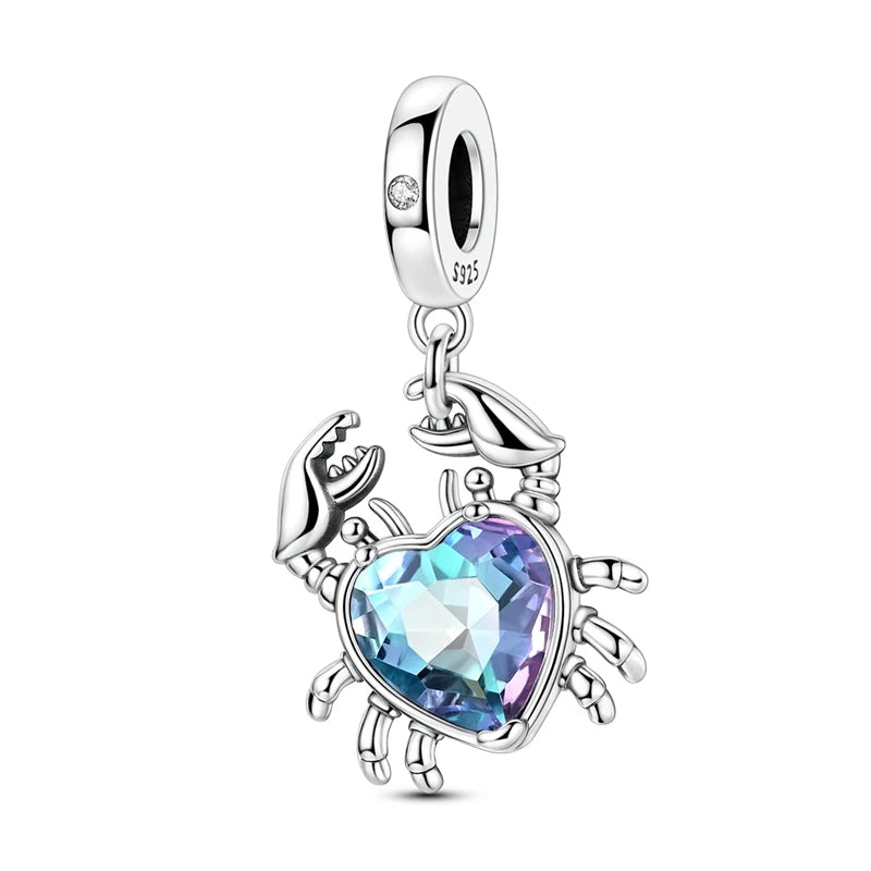 Original 925 Sterling Silver Charms Beads Blue Crab Red Lobster Charms Pendant For Women Fine DIY Bracelet Jewelry Gifts
