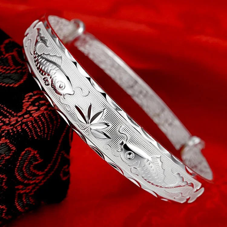 Luxury 925 Sterling Silver Pisces play lotus bracelets Bangles for women fashion party wedding designer jewelry Holiday gifts