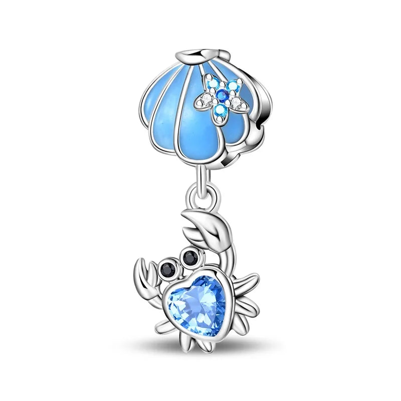 Original 925 Sterling Silver Charms Beads Blue Crab Red Lobster Charms Pendant For Women Fine DIY Bracelet Jewelry Gifts