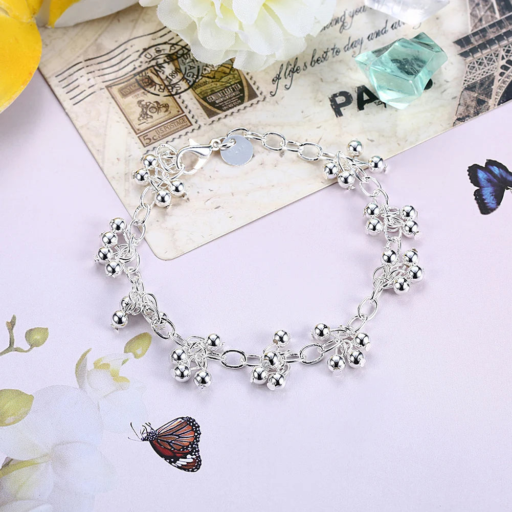 Elegant 925 Sterling Silver Charm Bead Bracelet – Fashion Wedding Jewelry for Women, Adjustable Chain Bracelet