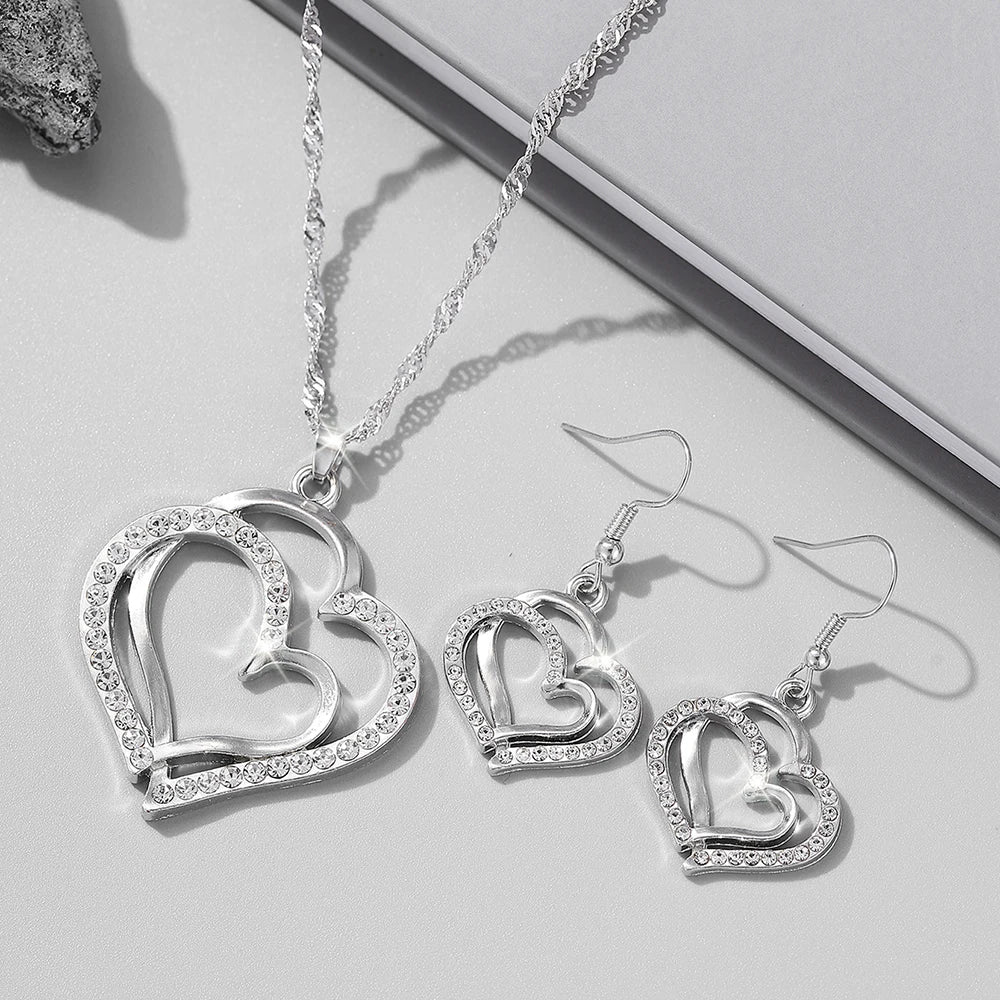 Ladies' Fashion Love Wrapped Necklace, Earrings, Bracelet, Jewelry Set Suitable for Wedding, Party, Festival Gifts