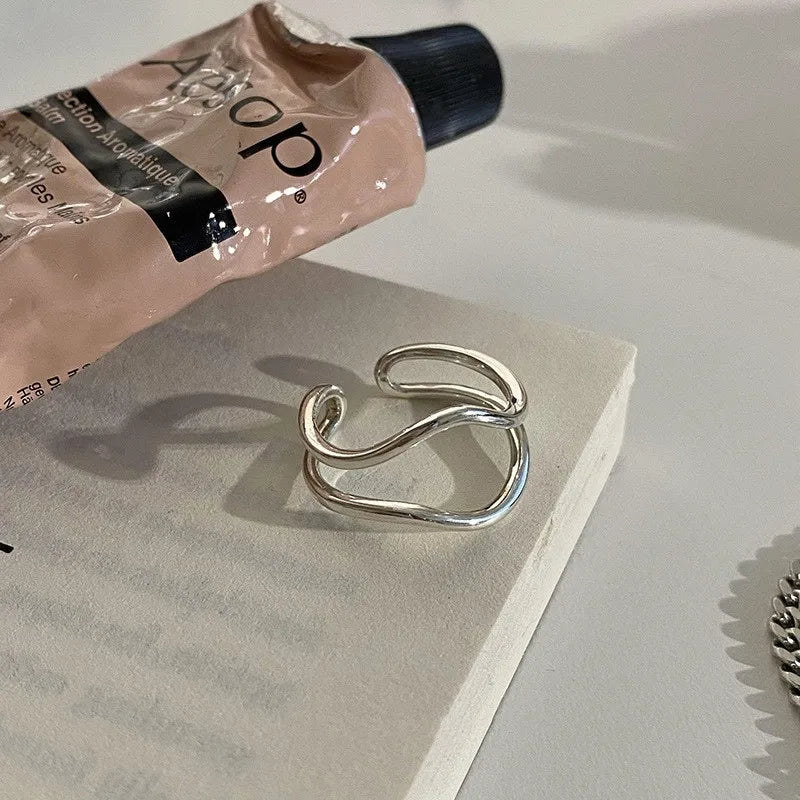 VENTFILLE 925 Sterling Silver Minimalism Cross Knot Thai Silver Rings Open Finger Ring For Women Men Jewelry Gifts