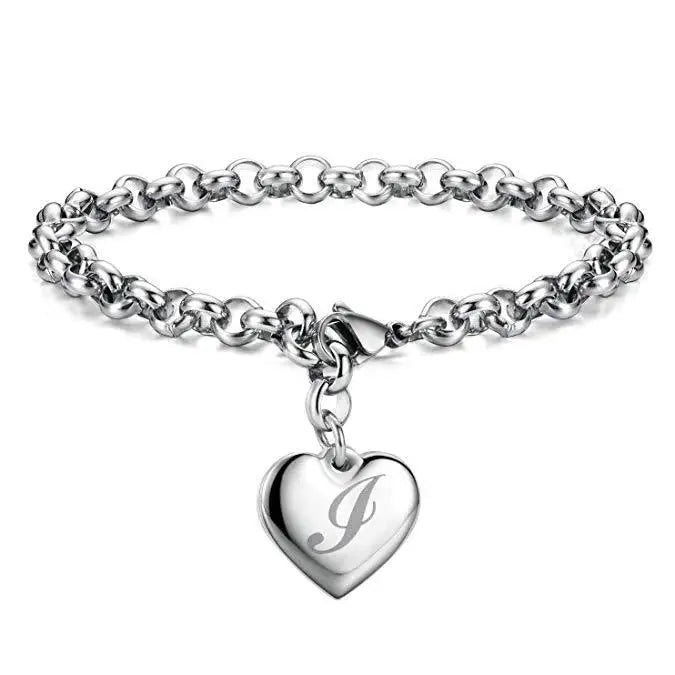 925 Sterling Silver Heart & Letter Charm Bracelet – Elegant A-Z Chain Jewelry for Women | Wedding, Party, Gift
